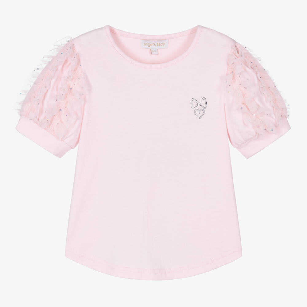 Angel's Face-Girls Pink Cotton & Tulle Frill T-Shirt | Childrensalon Outlet