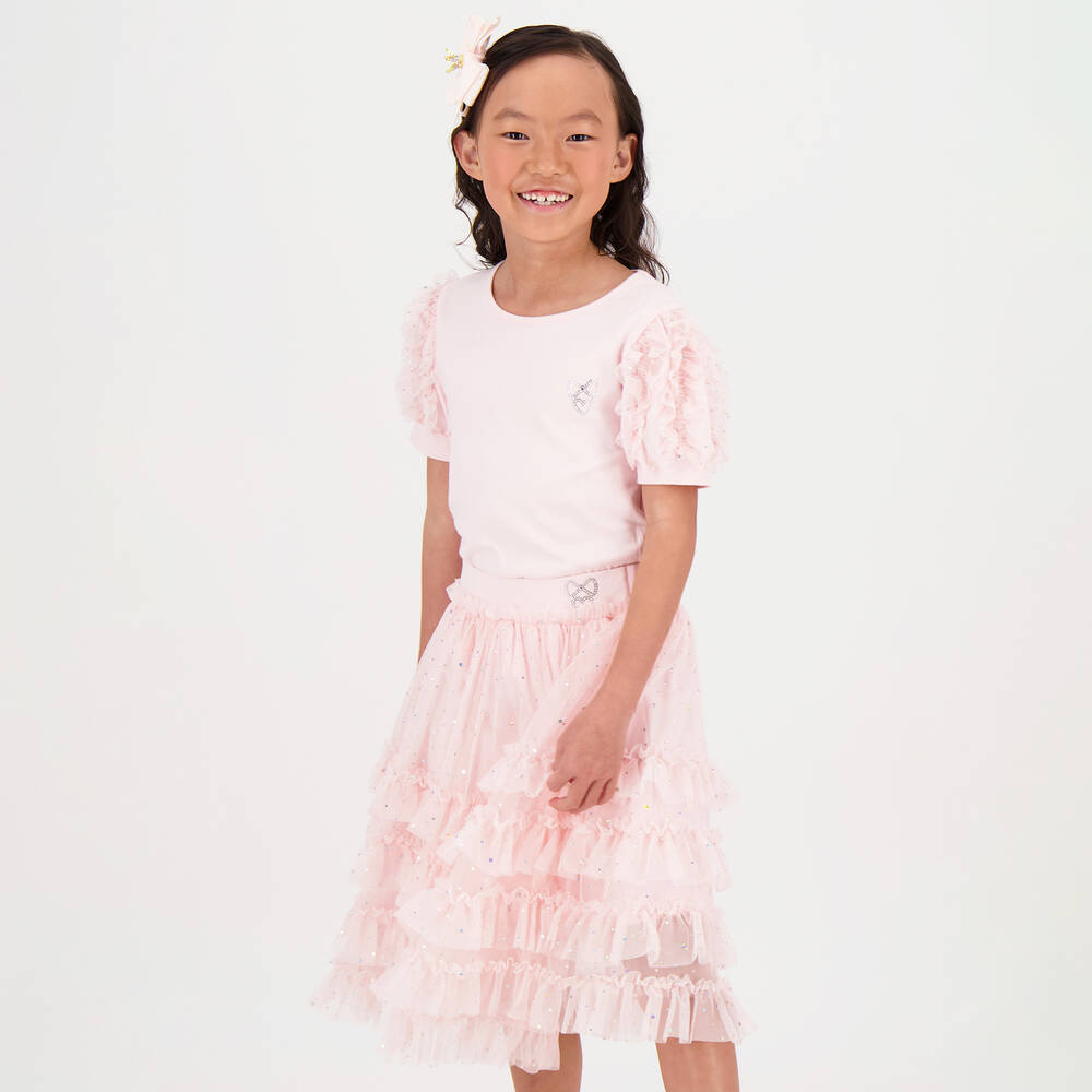 Angel's Face-Girls Pink Cotton & Tulle Frill T-Shirt | Childrensalon Outlet