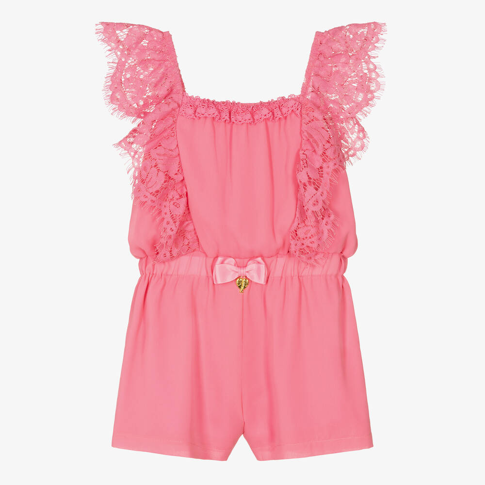 Angel's Face - Girls Pink Crêpe & Lace Playsuit | Childrensalon