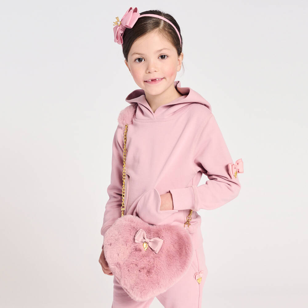 Angel's Face-Girls Pink Faux Fur Heart Bag (20cm) | Childrensalon Outlet
