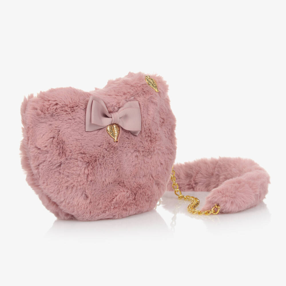 Angel's Face-Girls Pink Faux Fur Heart Bag (20cm) | Childrensalon Outlet