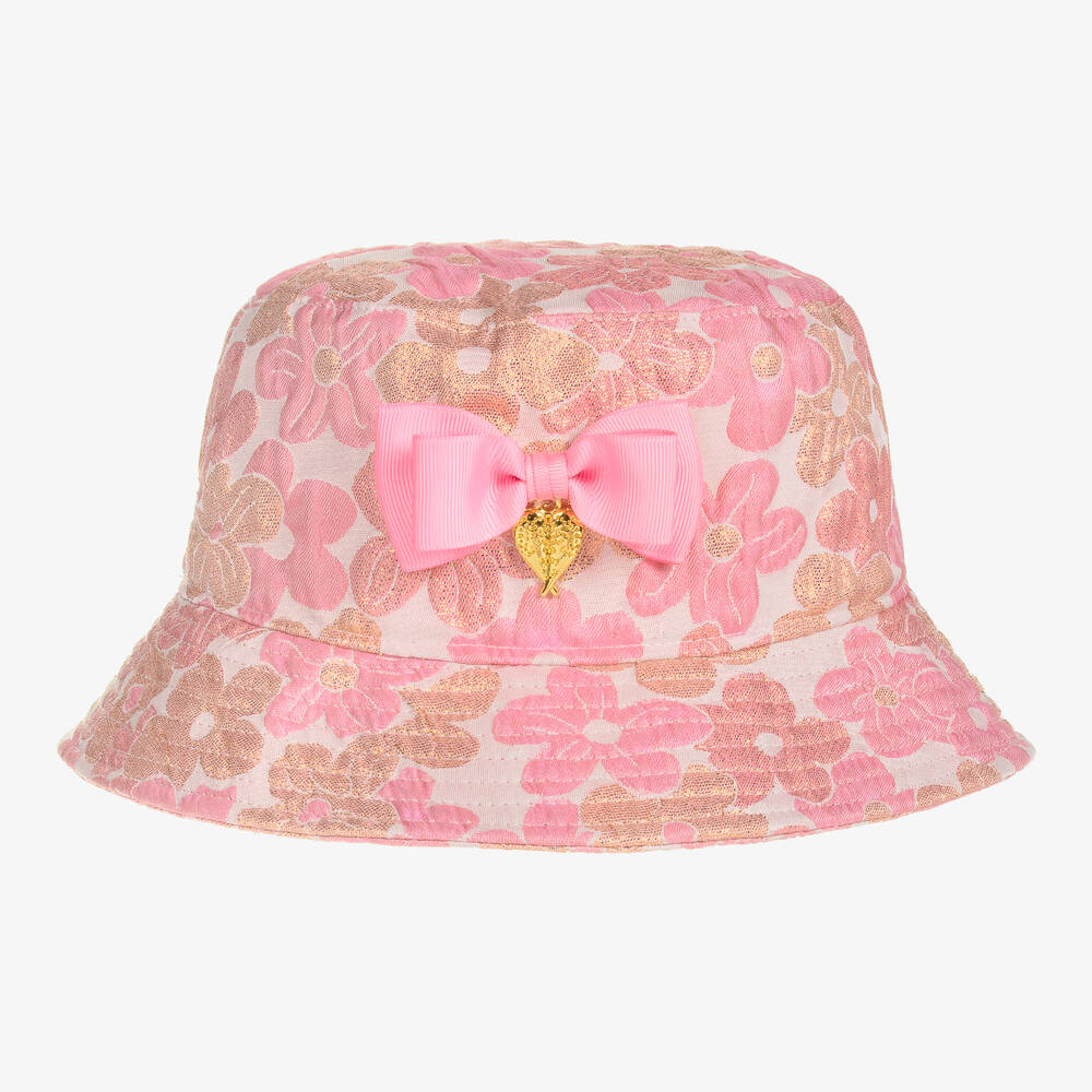 Angel's Face - Girls Pink Floral Jacquard Bucket Hat | Childrensalon
