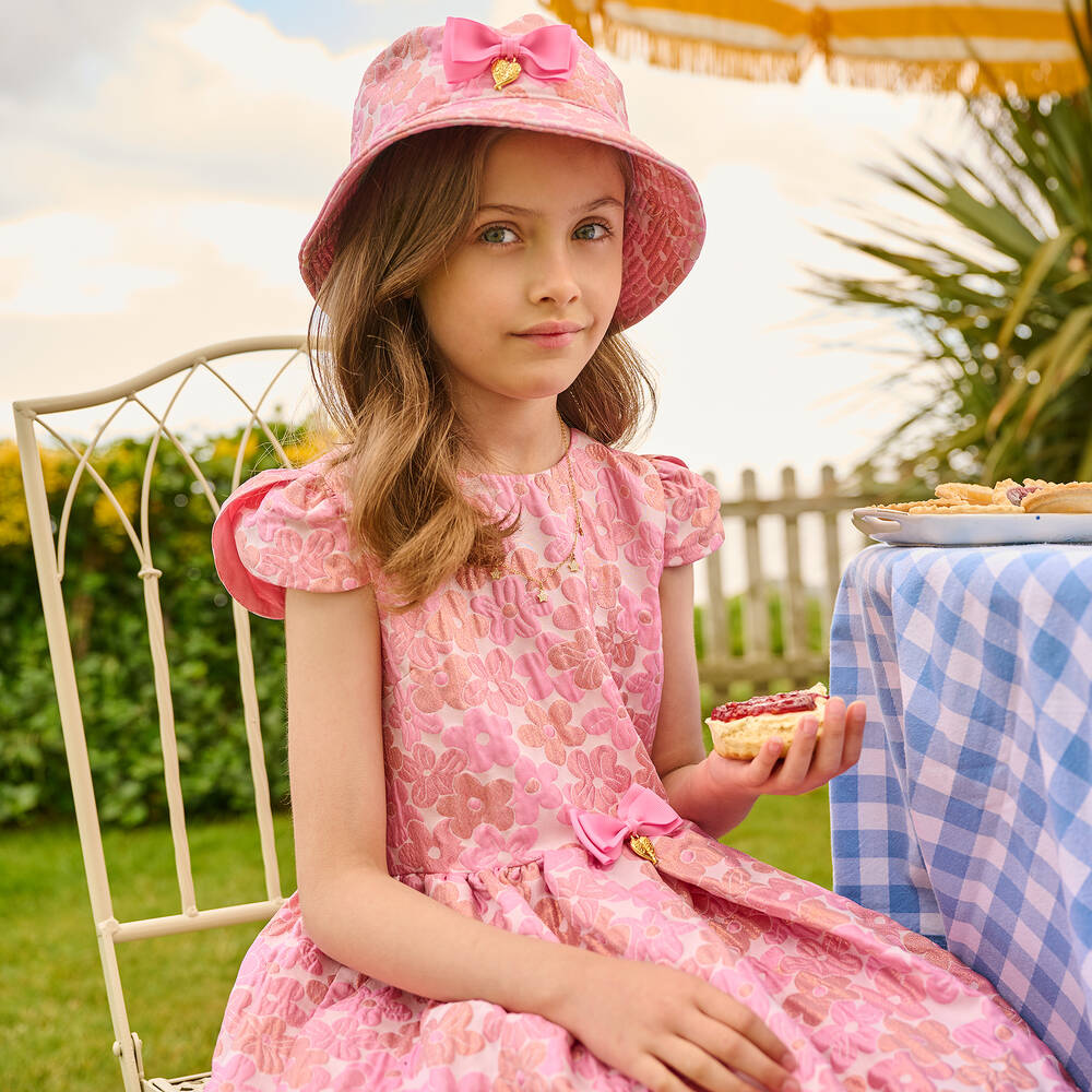 Angel's Face-فستان جاكارد لون زهري بطبعة ورود | Childrensalon Outlet