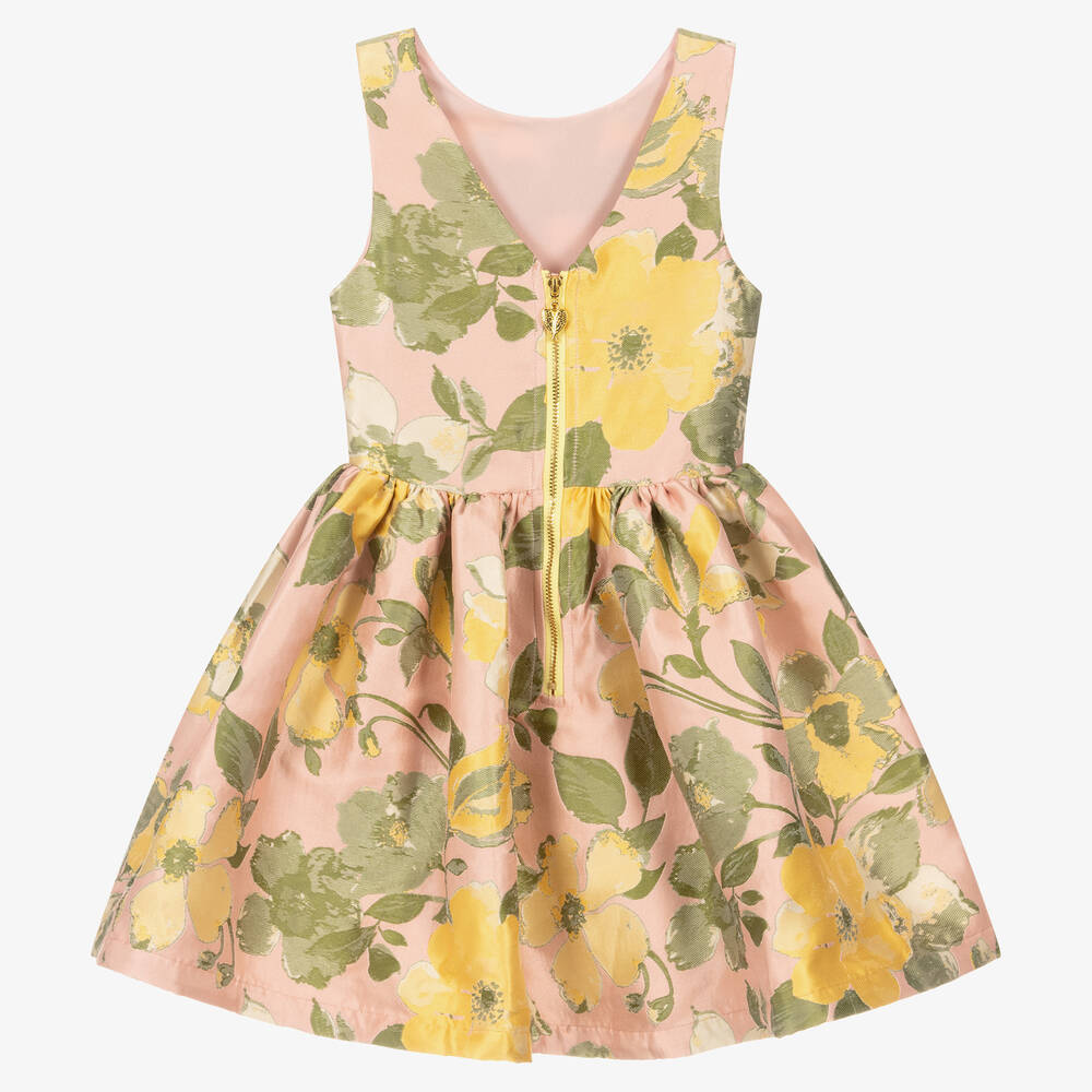 Angel's Face-فستان جاكارد لون زهري بطبعة ورود | Childrensalon Outlet
