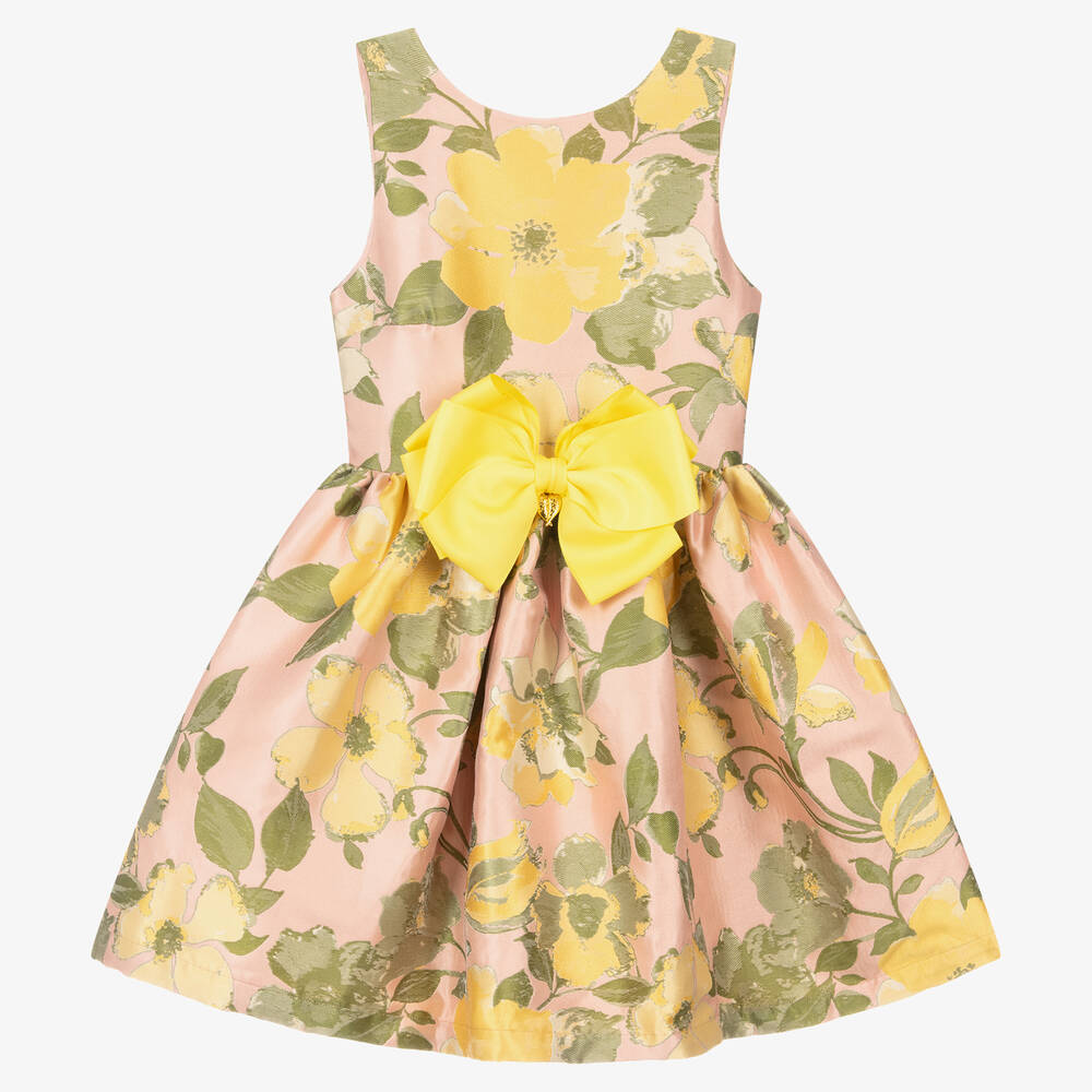 Angel's Face - Girls Pink Floral Jacquard Dress