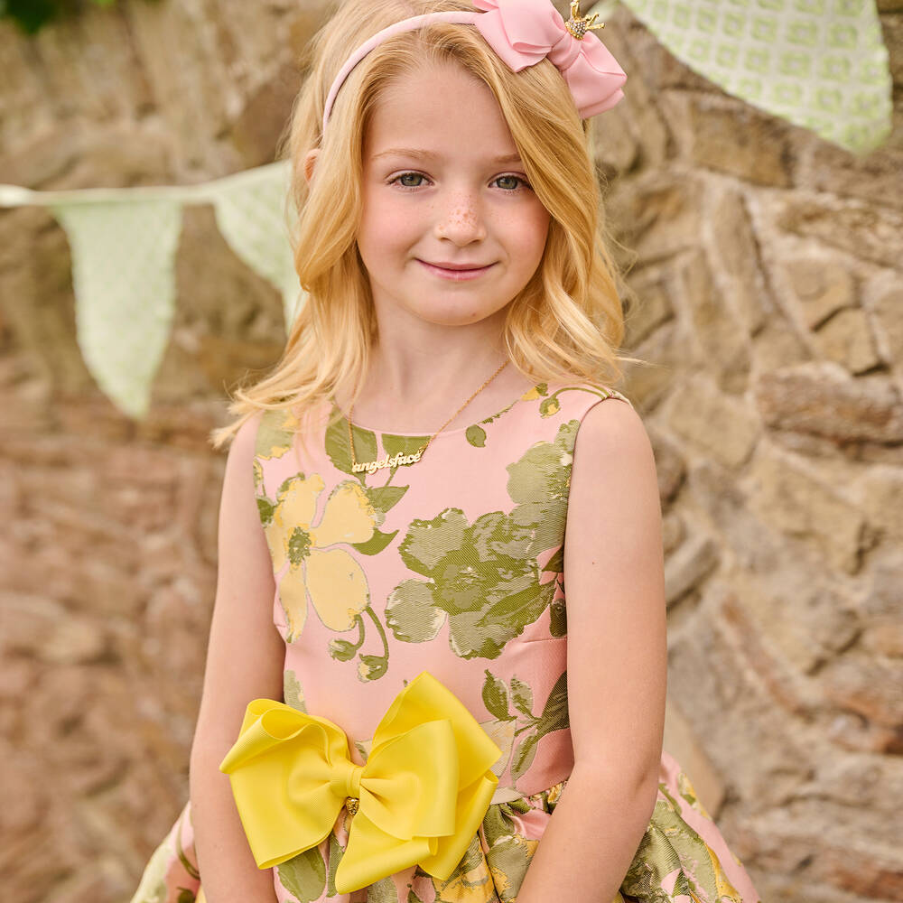 Angel's Face-فستان جاكارد لون زهري بطبعة ورود | Childrensalon Outlet