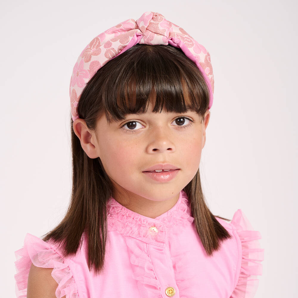 انجلز فيس-طوق للشعر جاكارد لون زهري بطبعة ورود للبنات | Childrensalon Outlet