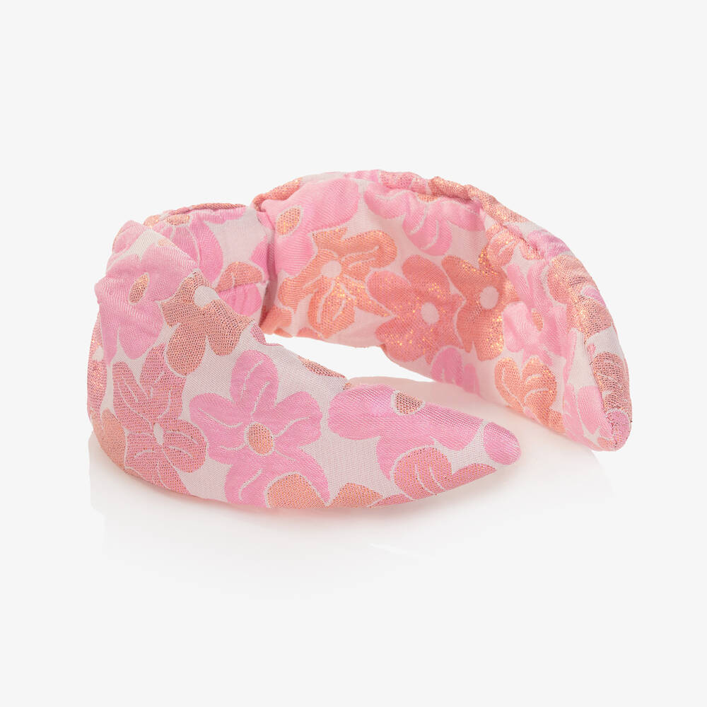 انجلز فيس-طوق للشعر جاكارد لون زهري بطبعة ورود للبنات | Childrensalon Outlet