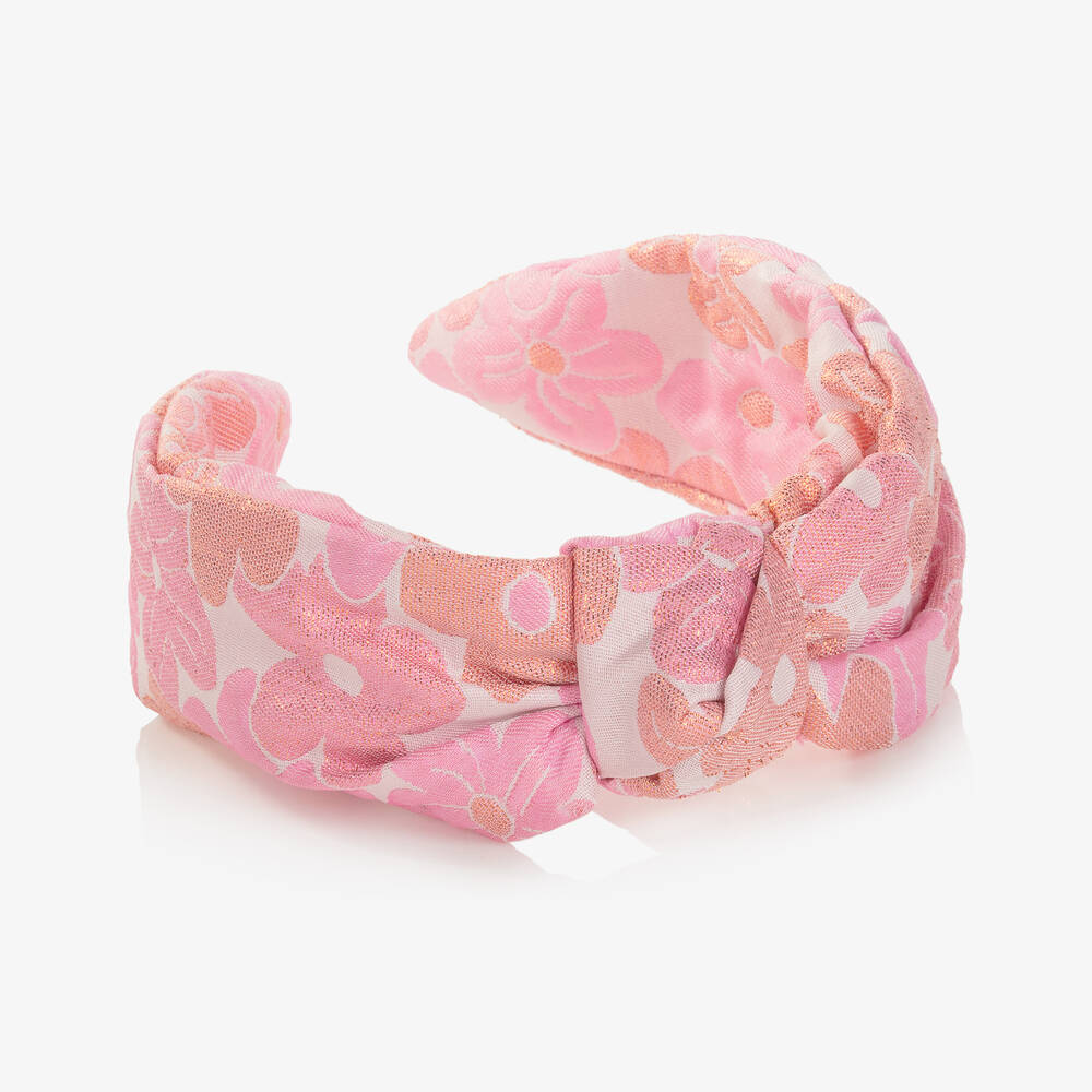 انجلز فيس-طوق للشعر جاكارد لون زهري بطبعة ورود للبنات | Childrensalon Outlet
