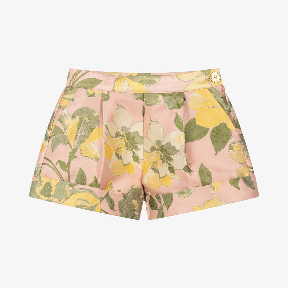 Angel's Face - Girls Pink Floral Jacquard Shorts | Childrensalon