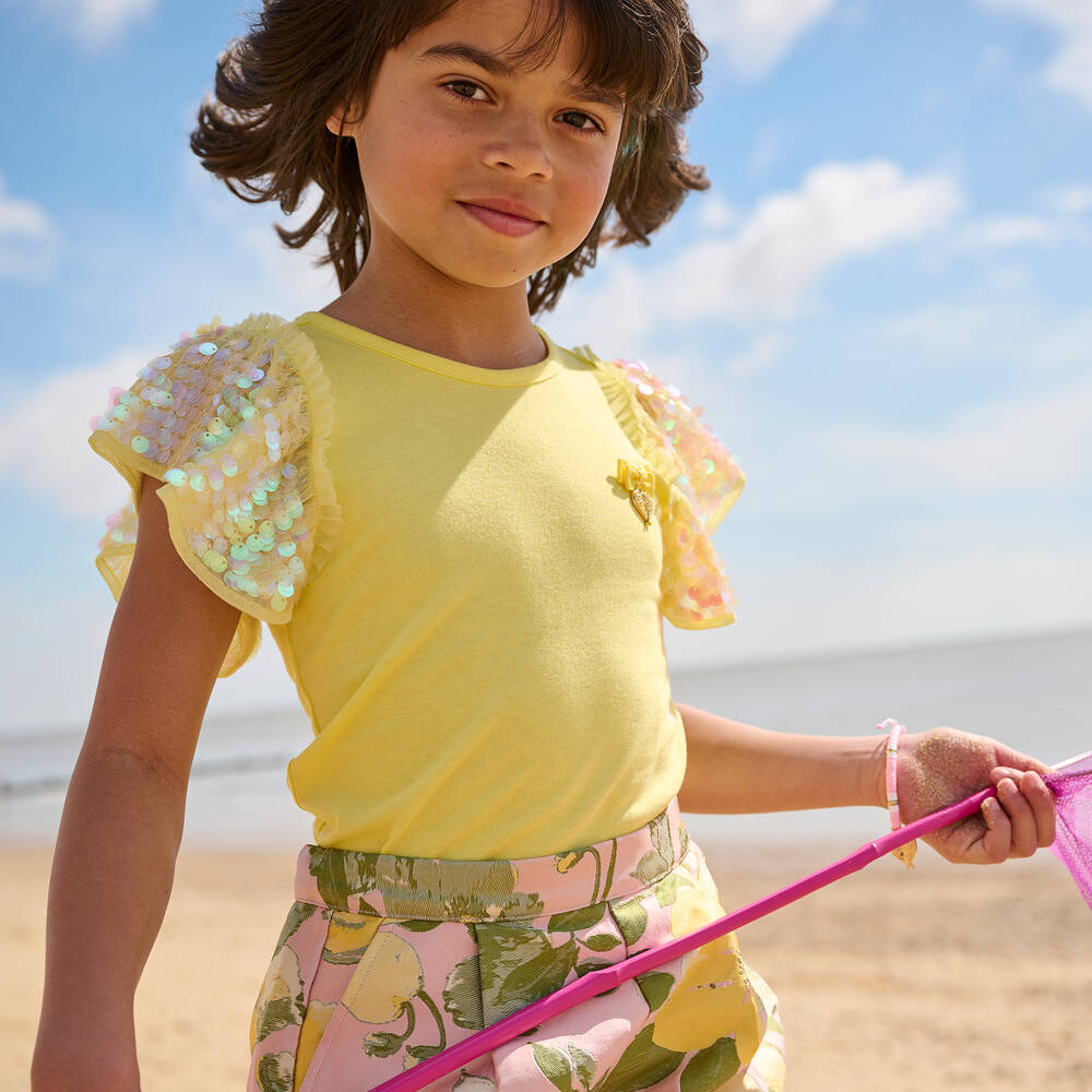 Angel's Face-شورت جاكارد لون زهري بطبعة ورود للبنات | Childrensalon Outlet