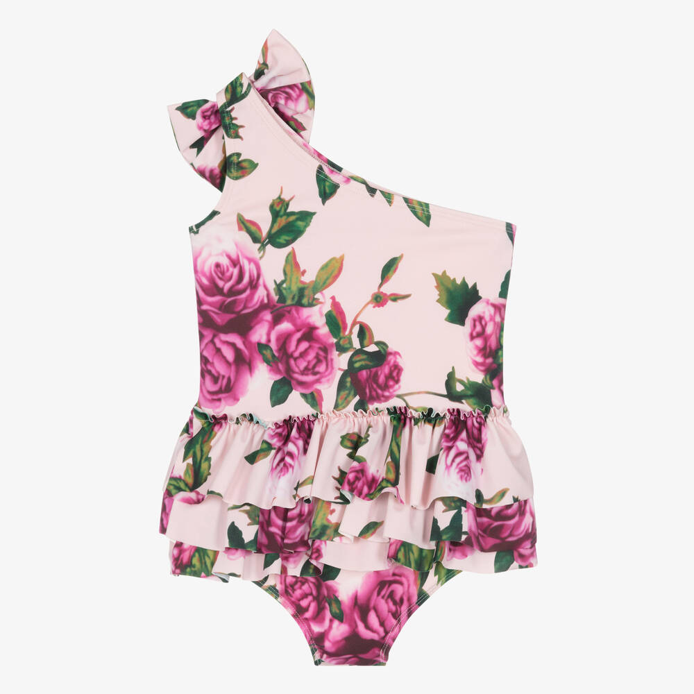 Angel's Face-Girls Pink Floral One Shoulder Swimsuit (UPF50+) | Childrensalon Outlet