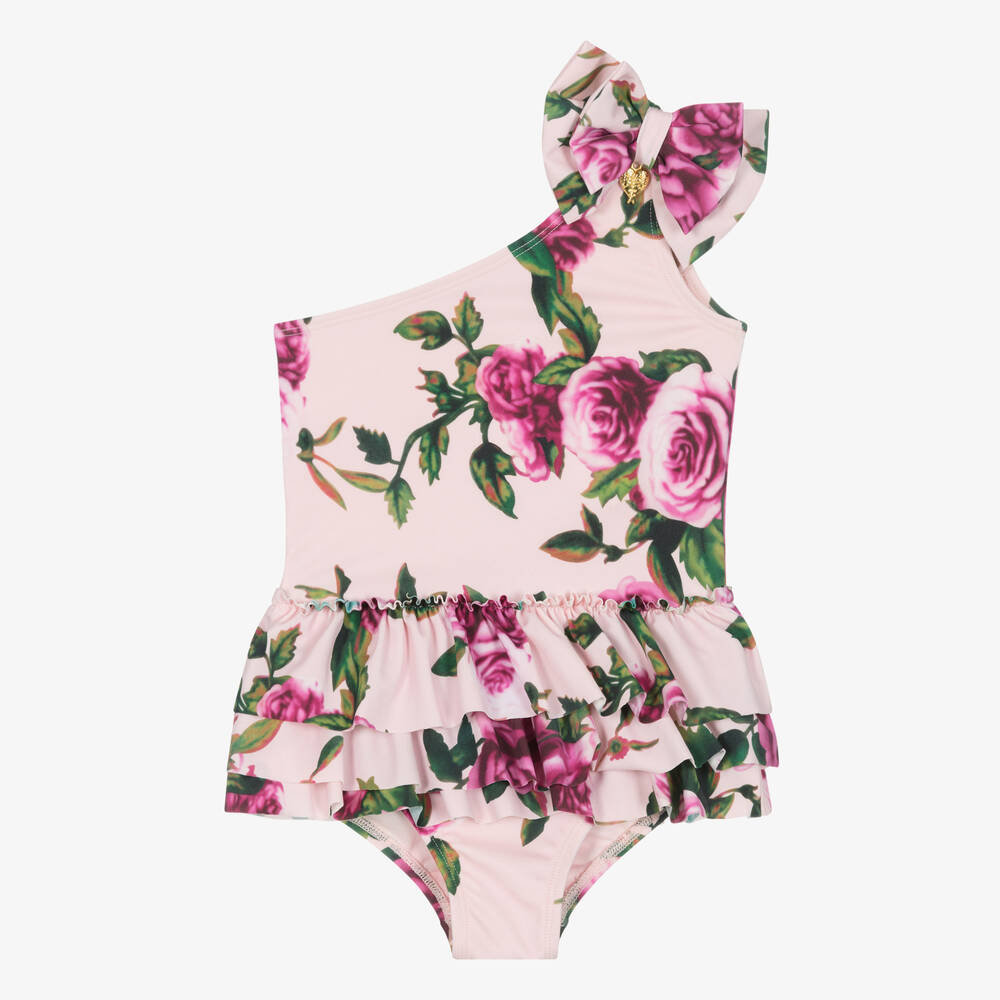 Angel's Face-Girls Pink Floral One Shoulder Swimsuit (UPF50+) | Childrensalon Outlet