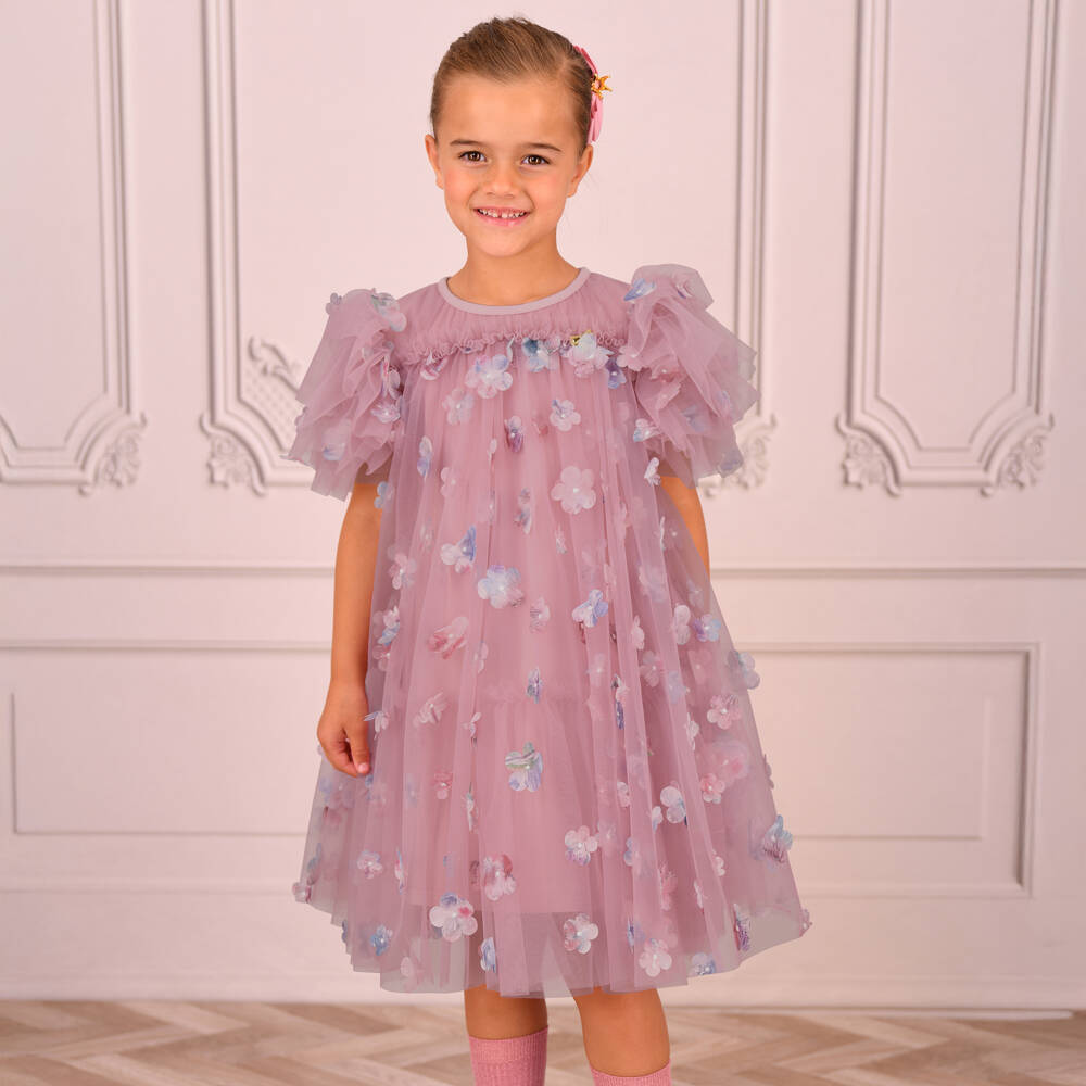 Angel's Face-فستان تول وردي مزهر للبنات | Childrensalon Outlet