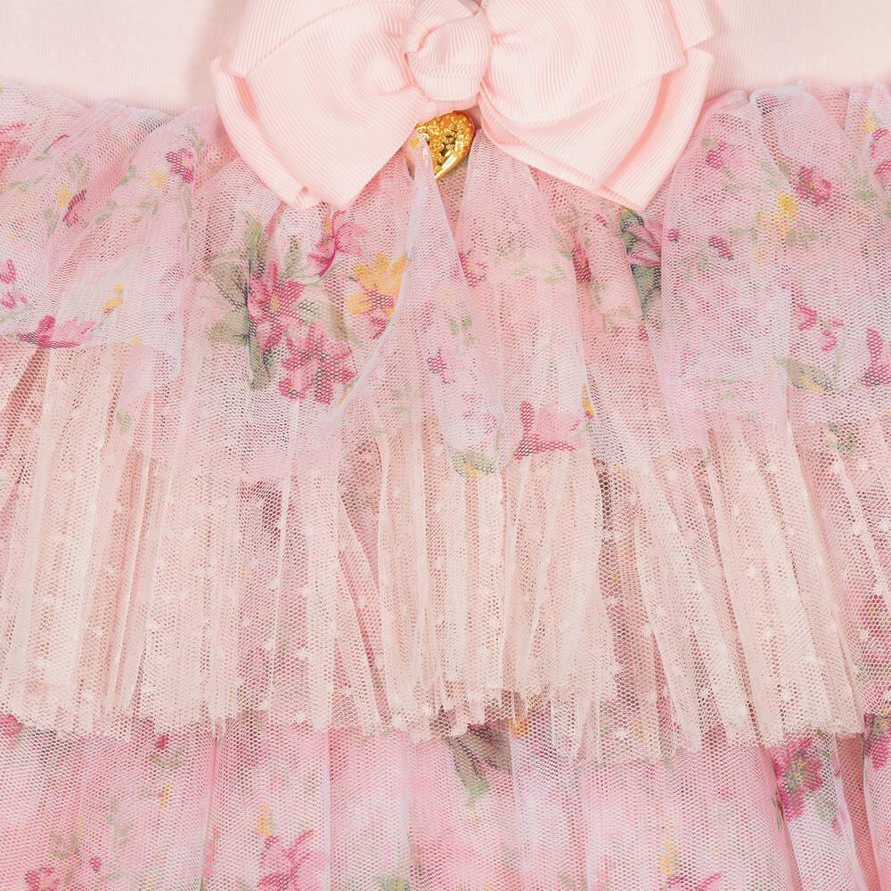 Angel's Face-تنورة بطبقات تول لون زهري فاتح بطبعة ورود | Childrensalon Outlet