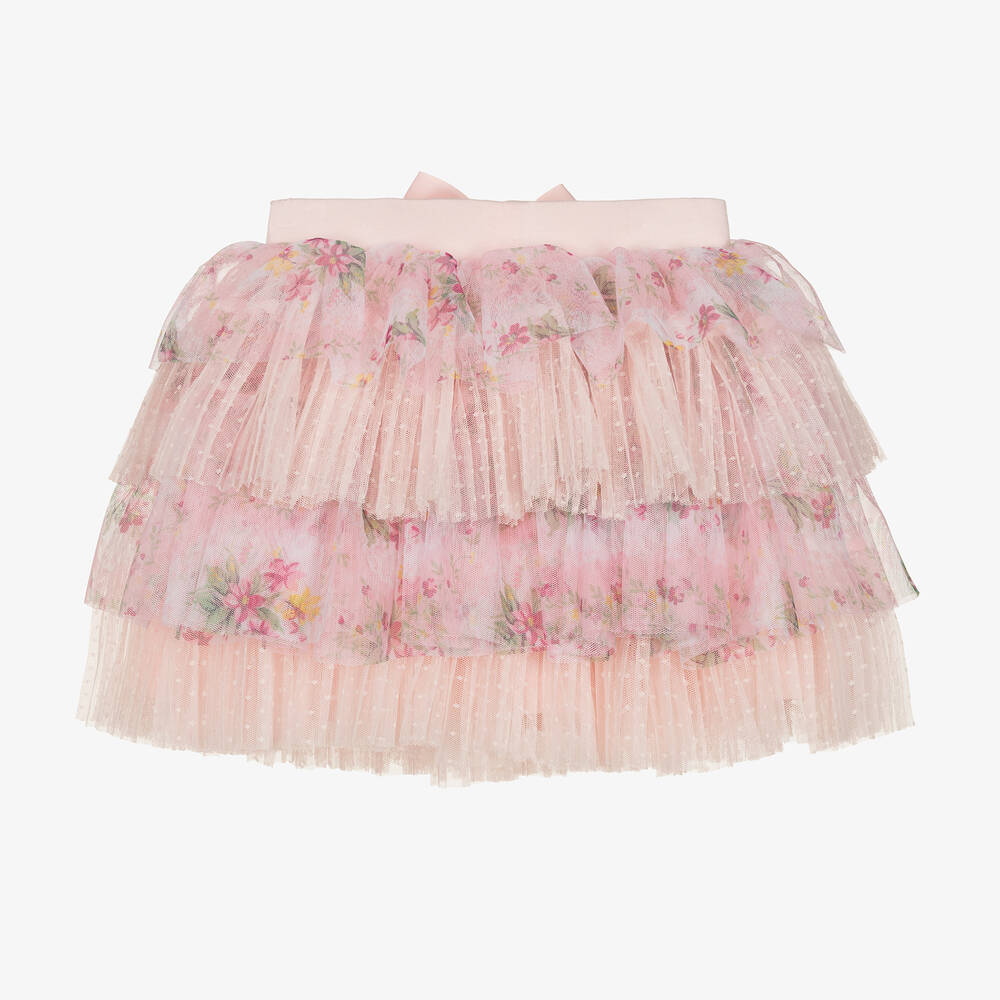 Angel's Face-تنورة بطبقات تول لون زهري فاتح بطبعة ورود | Childrensalon Outlet