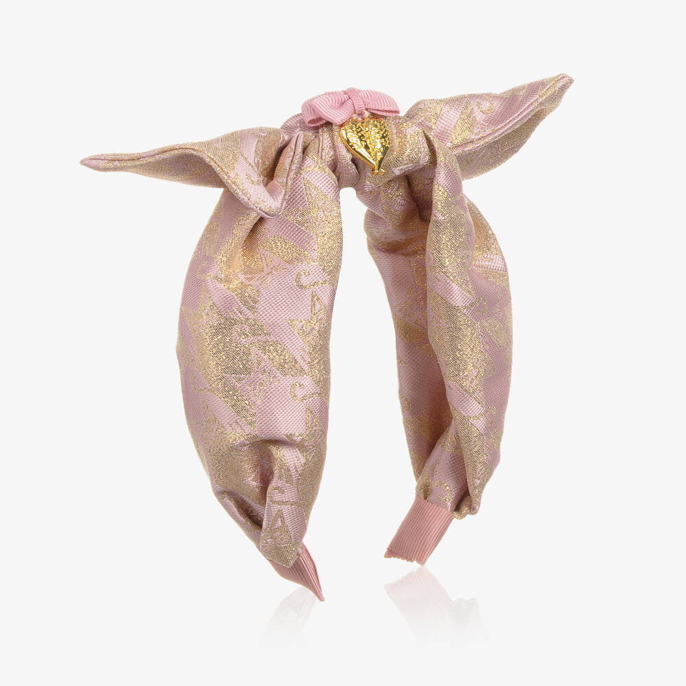 Angel's Face - Girls Pink & Gold Brocade Bow Hairband | Childrensalon