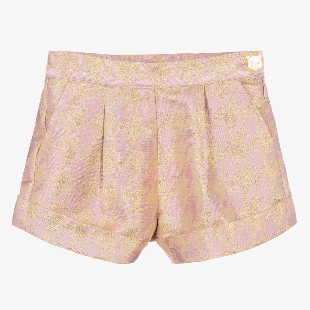 Angel's Face - Girls Pink & Gold Houndstooth Shorts | Childrensalon