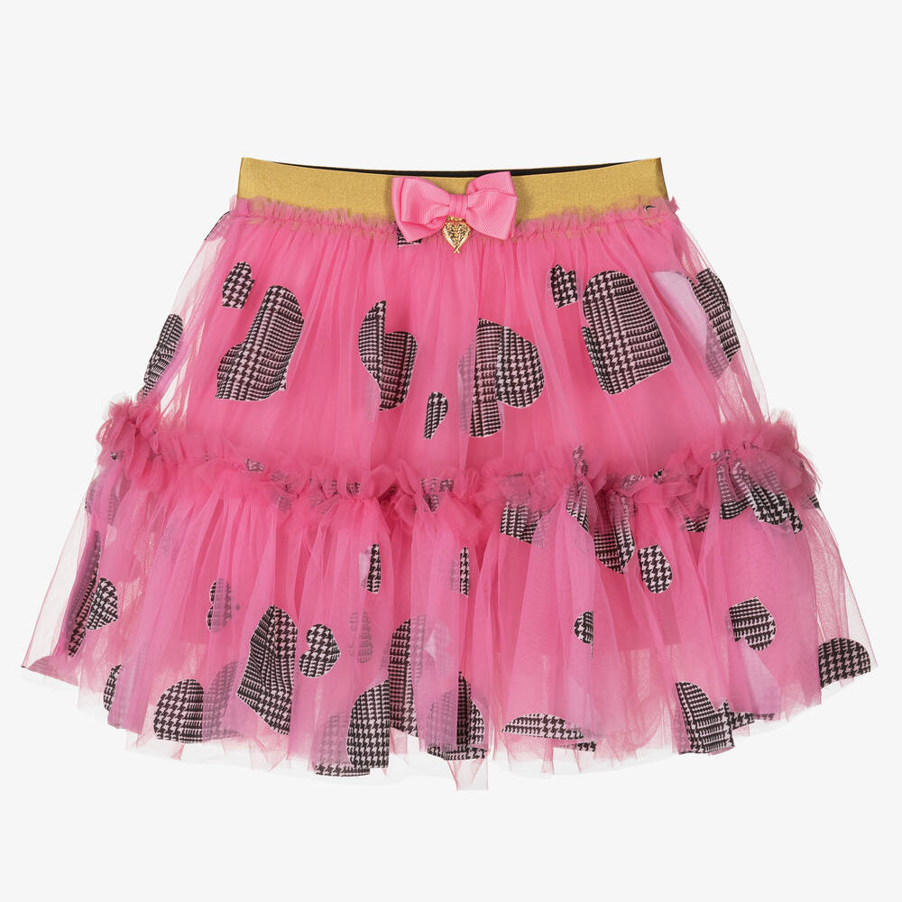 Girls Pink Heart Print Tutu Skirt