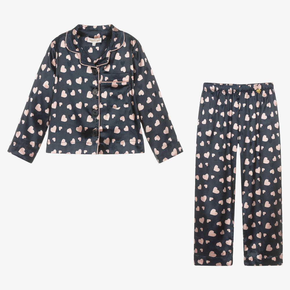 Angel's Face-Розовая атласная пижама с сердечками для девочек | Childrensalon Outlet