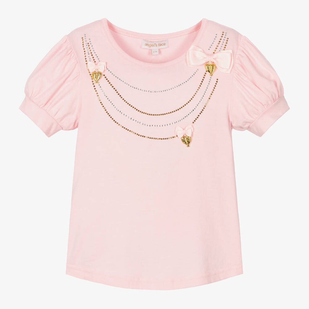 Angel's Face - Girls Pink Jersey Necklace Top | Childrensalon