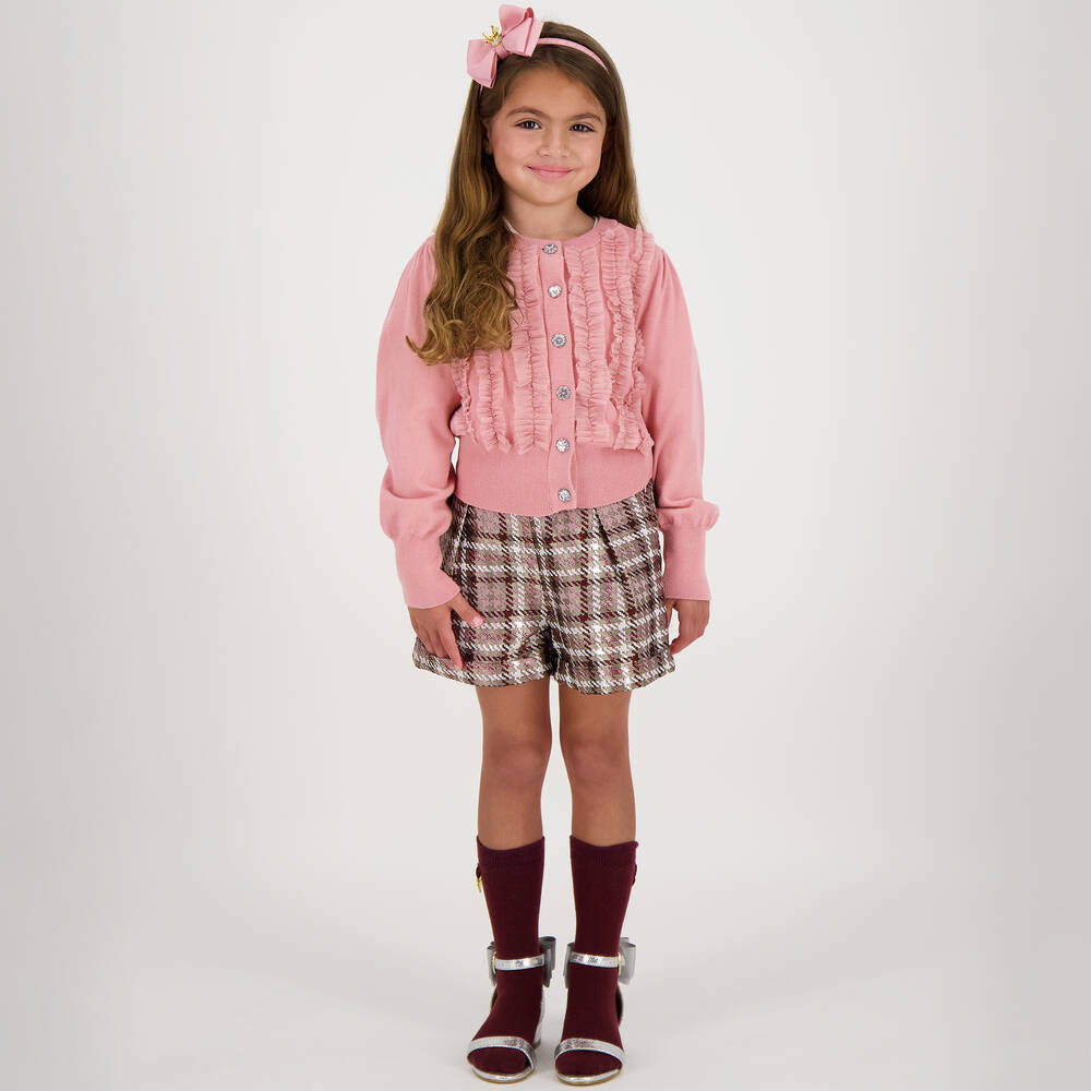 Angel's Face - Girls Pink Knitted Ruffle Cardigan