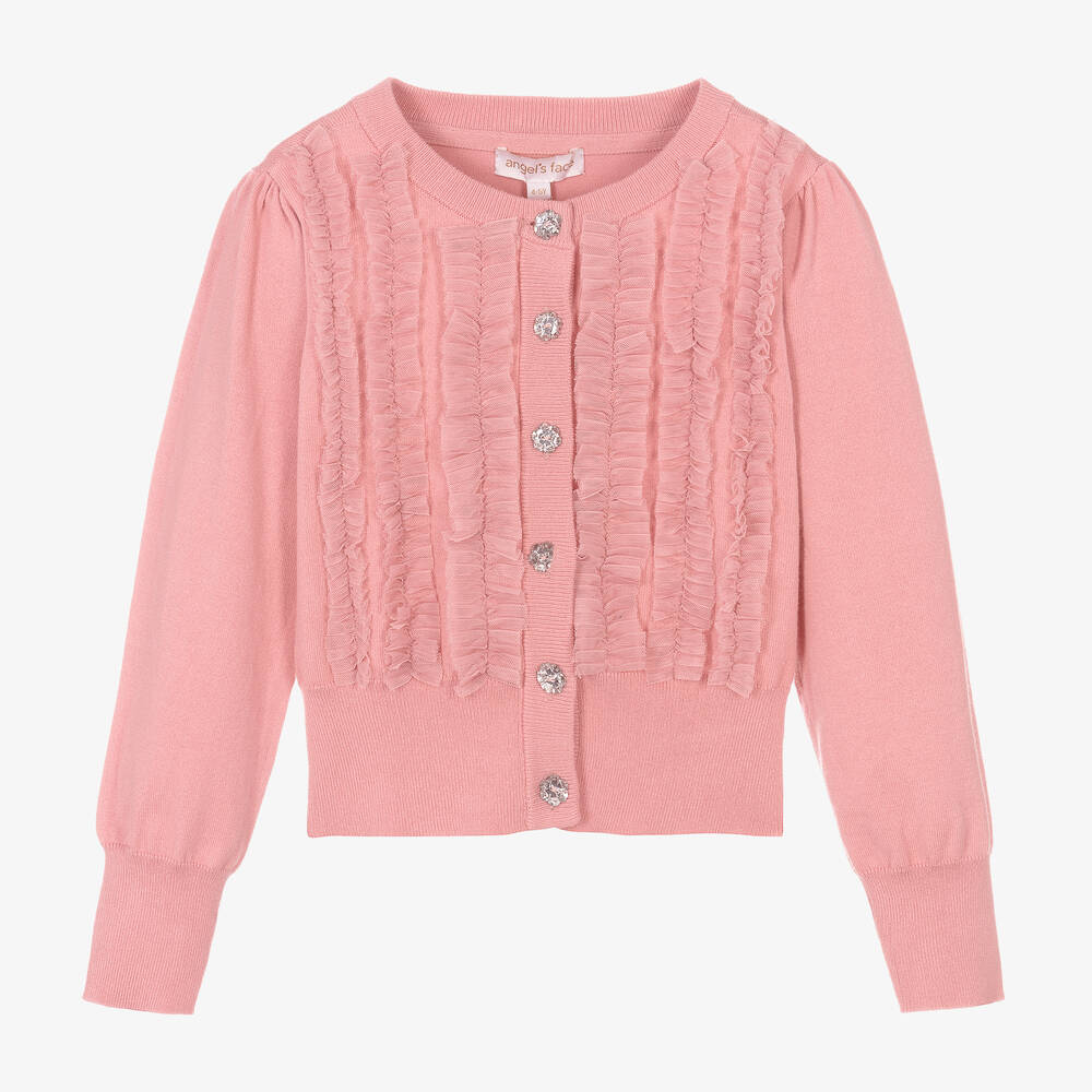 Angel's Face - Girls Pink Knitted Ruffle Cardigan | Childrensalon