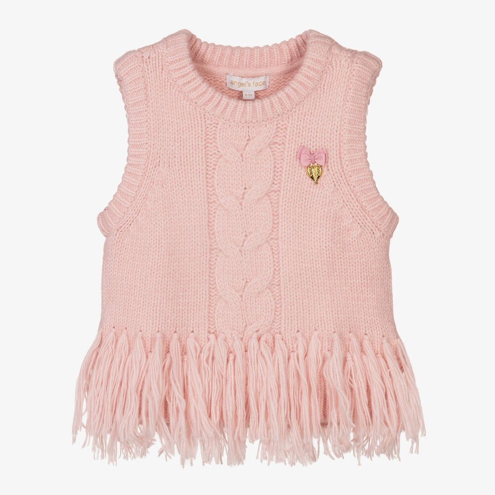 Angel's Face - Pull sans manches rose en maille | Childrensalon