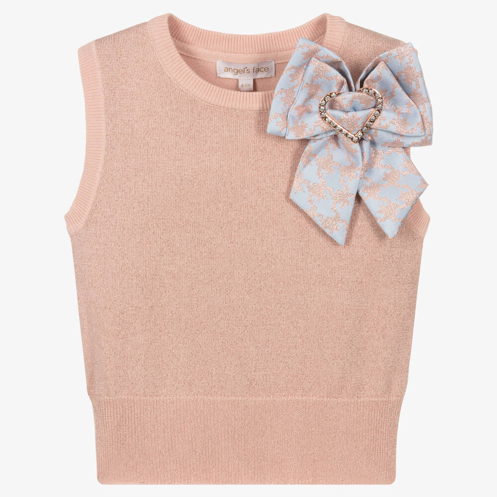 Angel's Face - Girls Pink Knitted Sweater Vest | Childrensalon
