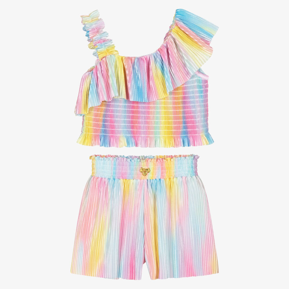 Angel's Face-Girls Pink Rainbow Pleated Shorts Set | Childrensalon Outlet