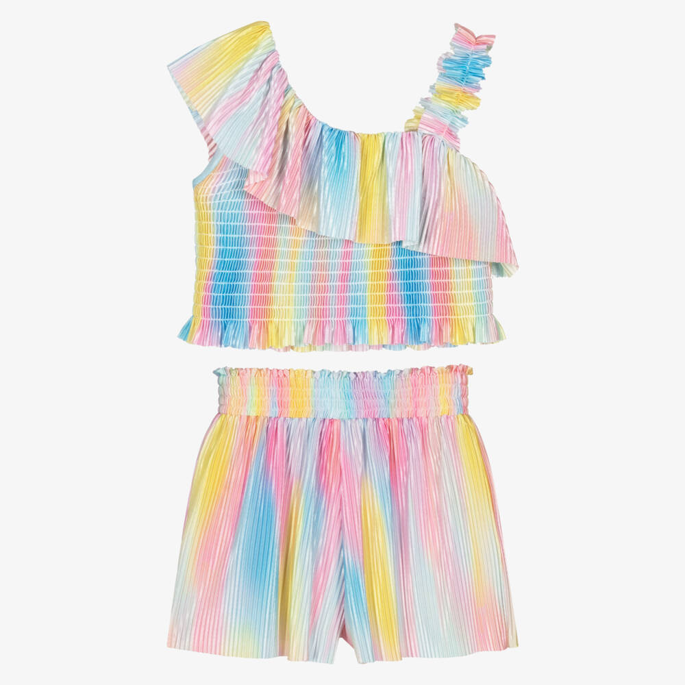 Angel's Face-Girls Pink Rainbow Pleated Shorts Set | Childrensalon Outlet