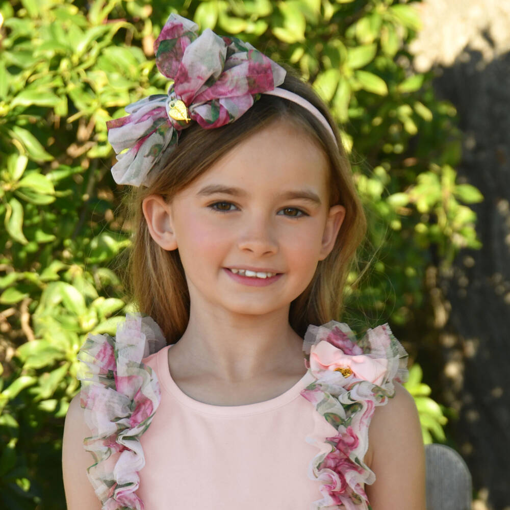 Angel's Face-Girls Pink Rose Tulle Hairband | Childrensalon Outlet