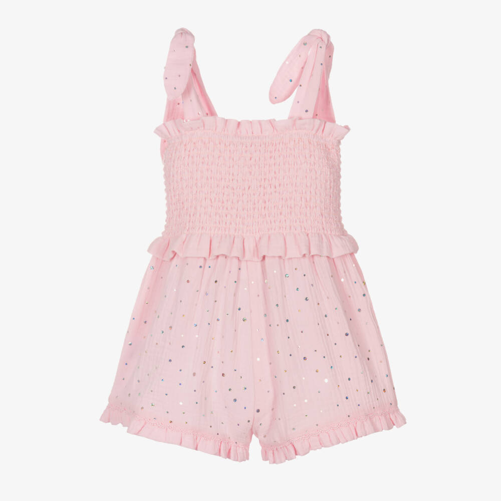 Angel's Face-Girls Pink Sequin Cotton Playsuit | Childrensalon Outlet