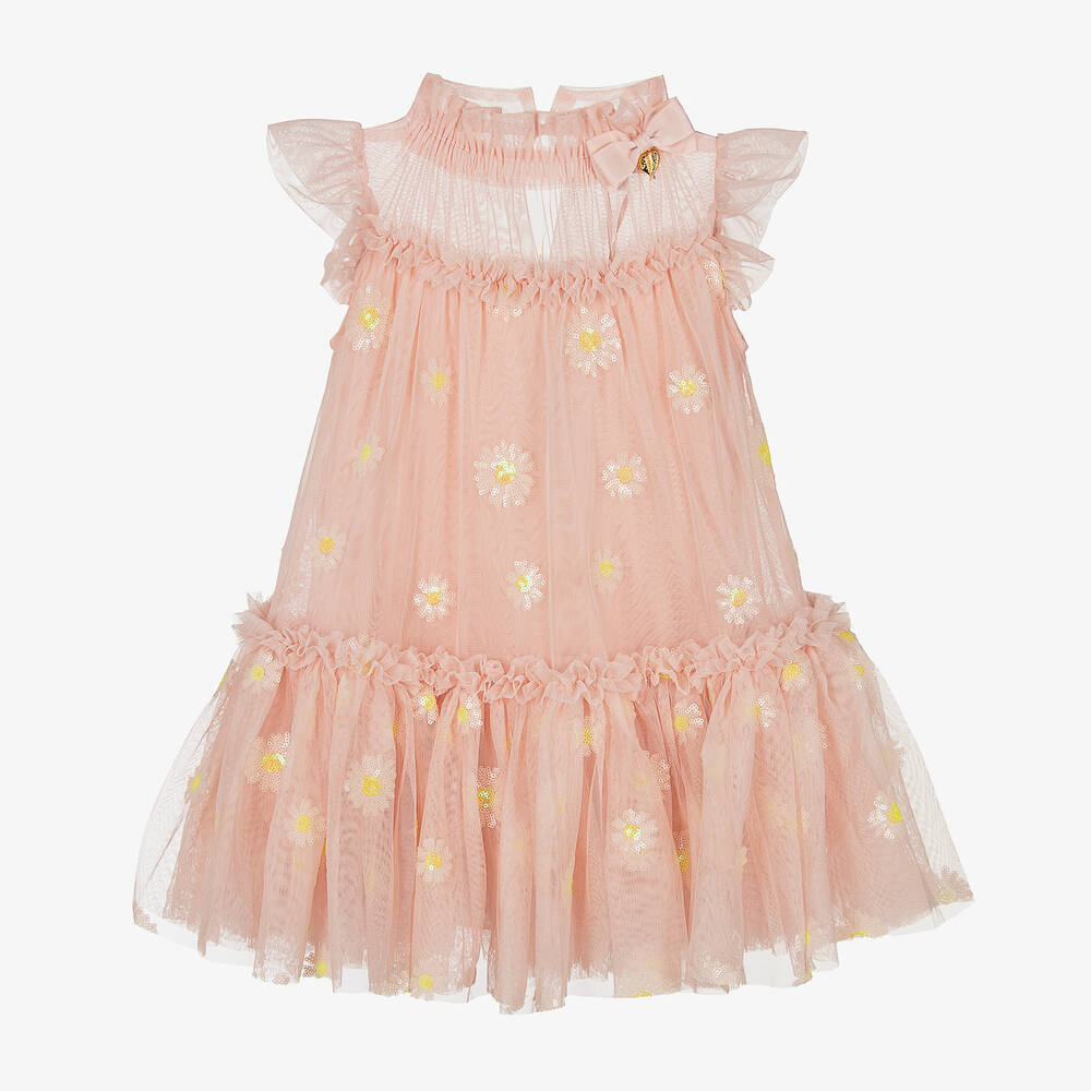 Angel's Face - Розовое платье из тюля с цветами из пайеток  | Childrensalon