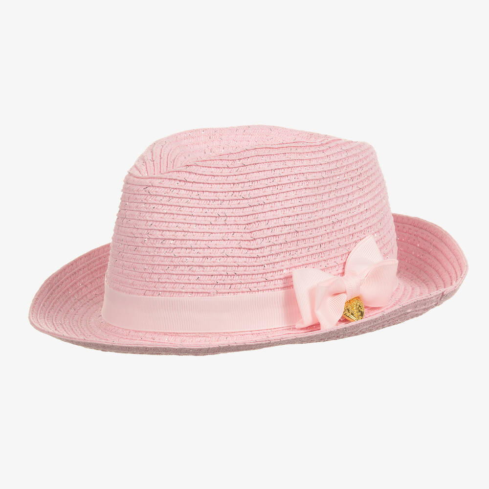 Angel's Face - Girls Pink Straw Trilby Hat | Childrensalon