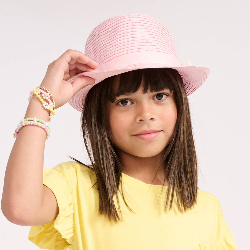 Angel's Face-Розовая соломенная шляпа с узкими полями | Childrensalon Outlet