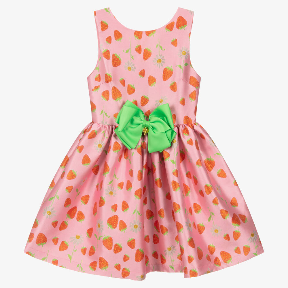 Angel's Face - Girls Pink Strawberry Jacquard Dress  | Childrensalon