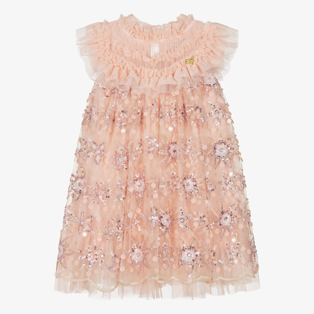 Angel's Face-Платье из розового тюля с пайетками и цветами для девочек | Childrensalon Outlet