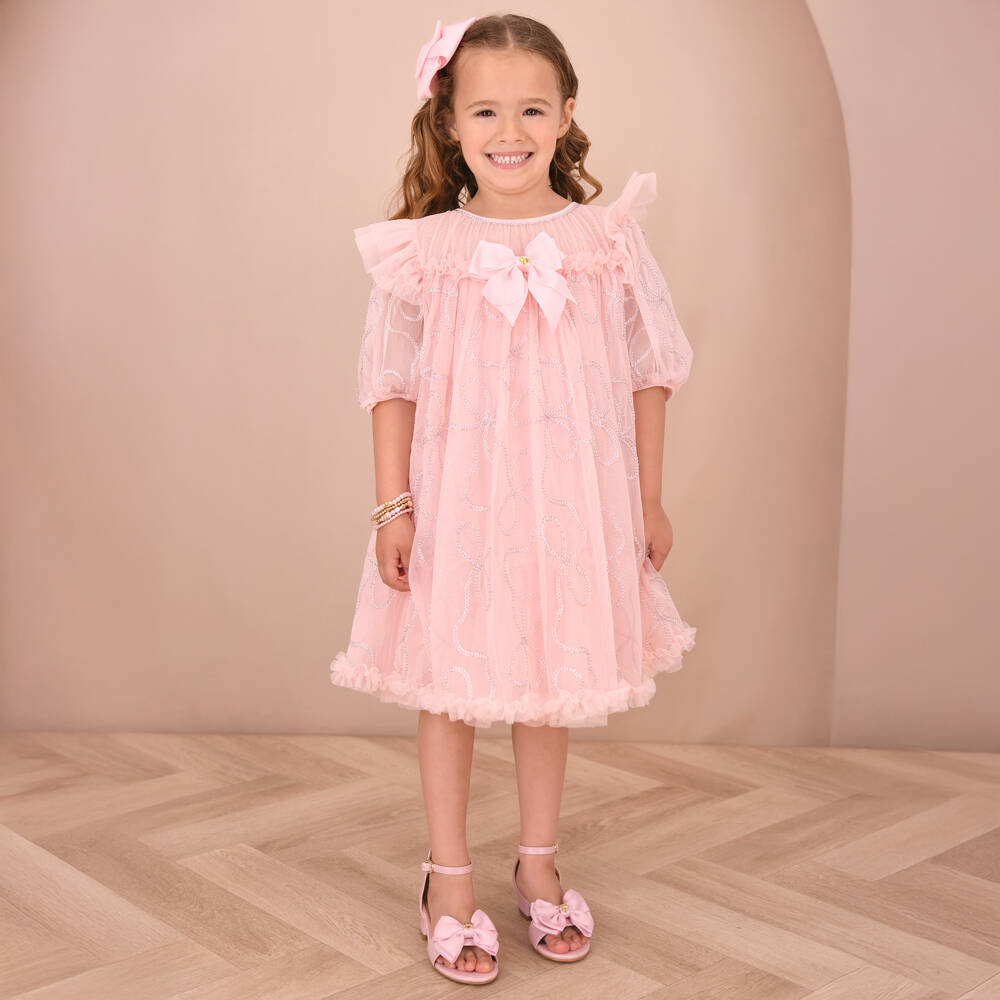 Angel's Face-Платье из розового тюля с пайетками и бантом | Childrensalon Outlet