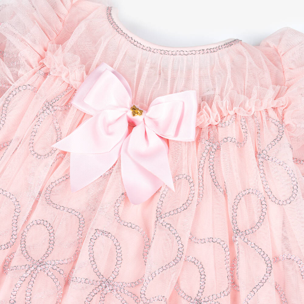 Angel's Face-Платье из розового тюля с пайетками и бантом | Childrensalon Outlet