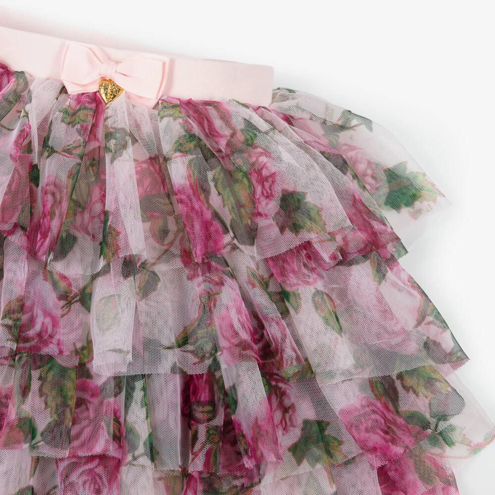 Angel's Face-تنورة تول وردية مزينة بالزهور للبنات | Childrensalon Outlet