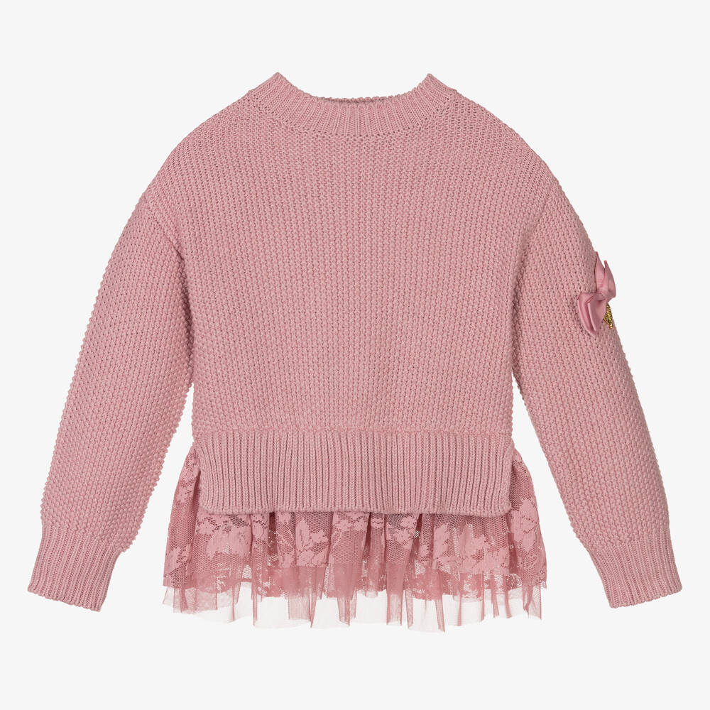 Angel's Face - Girls Pink Tulle Trim Sweater | Childrensalon
