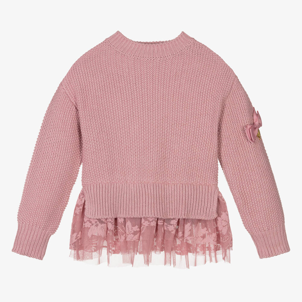 Angel's Face - Rosa Pullover mit Tüllbesatz | Childrensalon