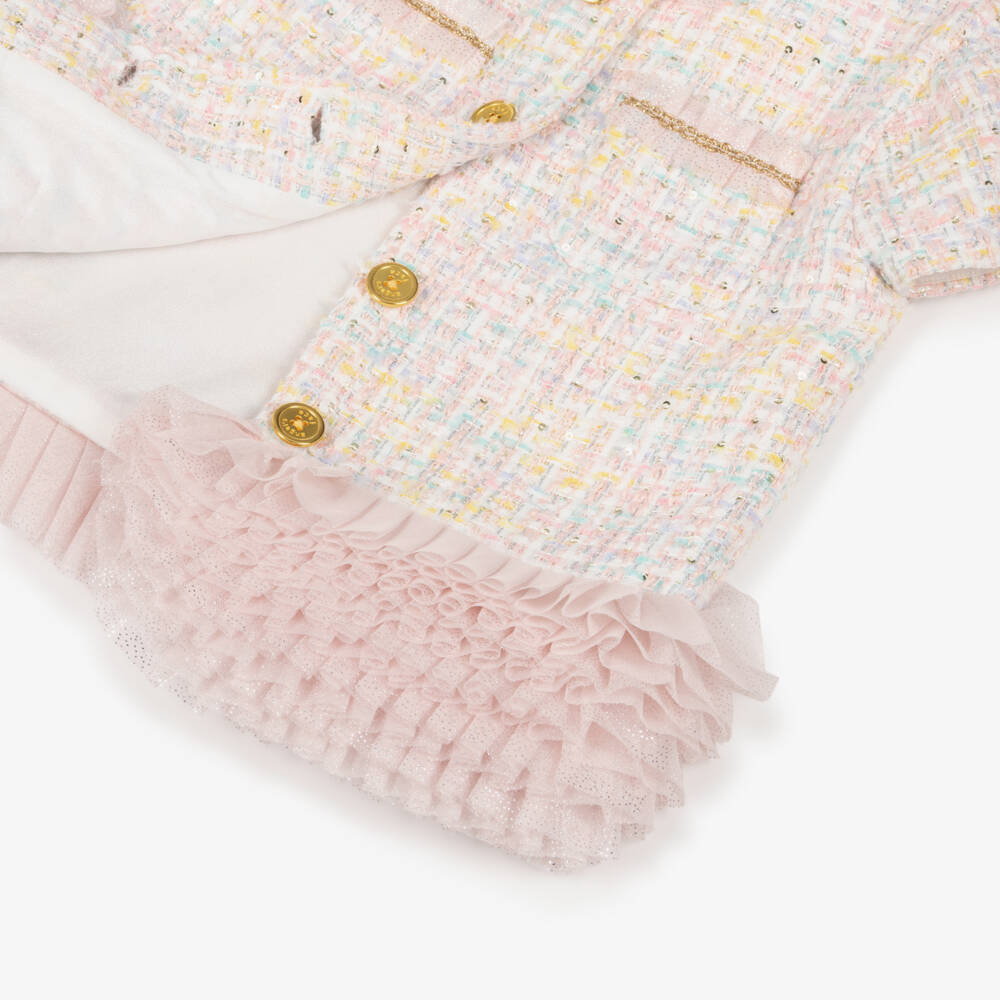 Angel's Face-Girls Pink Tweed Jacket with Tulle Ruffle Trim | Childrensalon Outlet