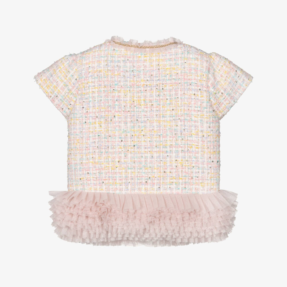 Angel's Face-Girls Pink Tweed Jacket with Tulle Ruffle Trim | Childrensalon Outlet