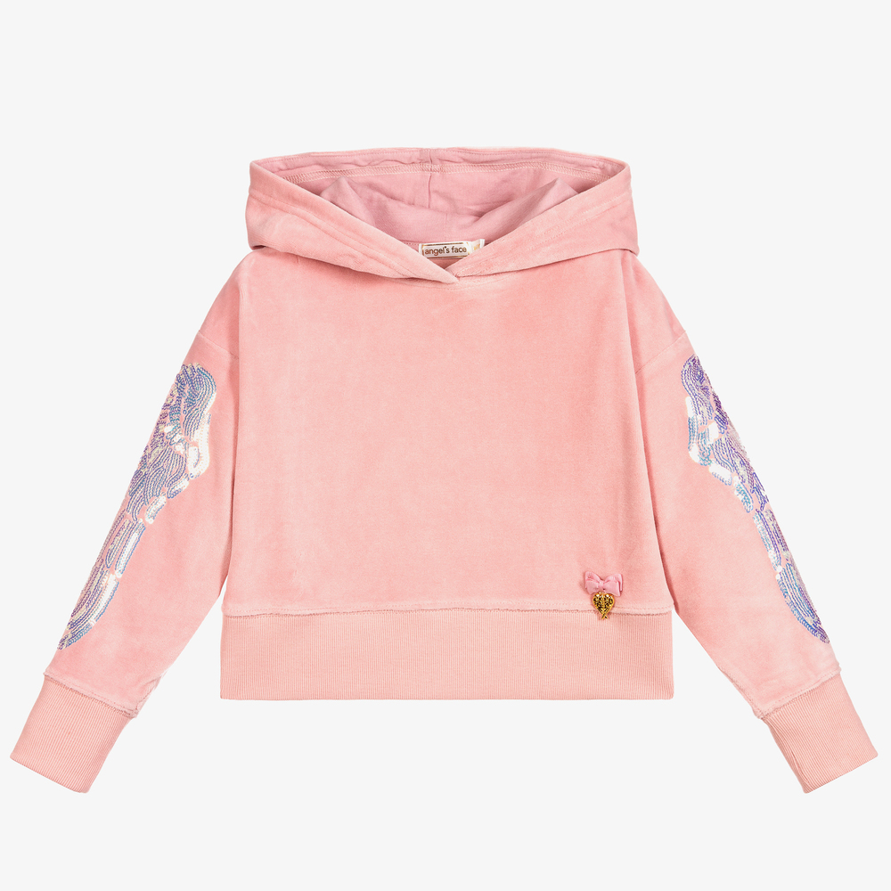 Angel's Face - Girls Pink Velour Hoodie | Childrensalon