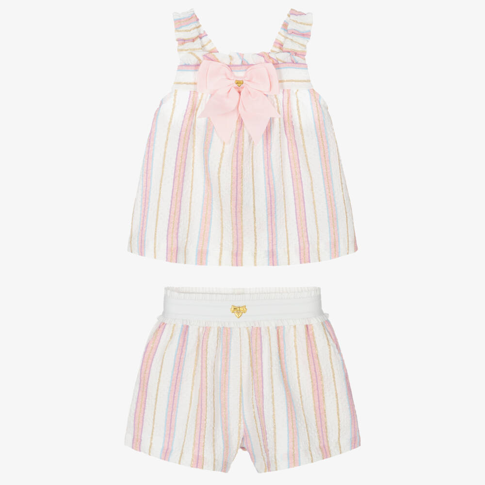 Angel's Face-Girls Pink & White Stripe Crinkle Shorts Set | Childrensalon Outlet