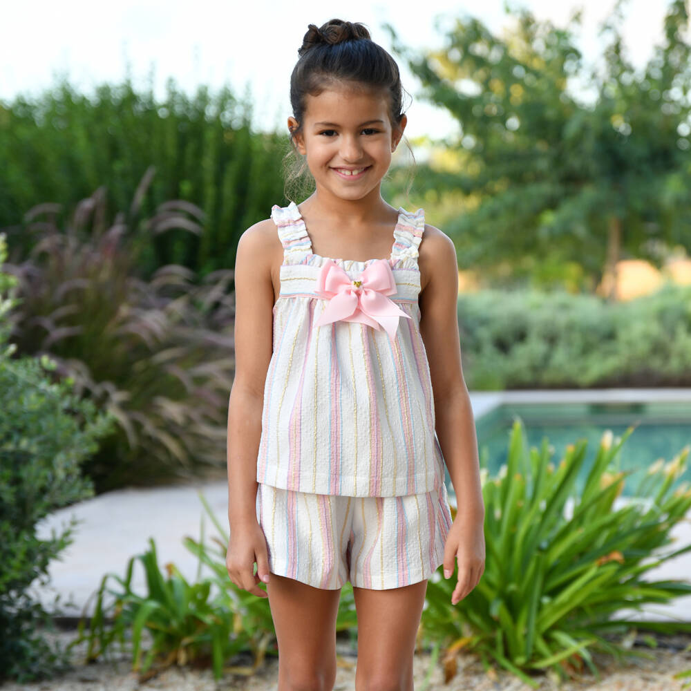 Angel's Face-Girls Pink & White Stripe Crinkle Shorts Set | Childrensalon Outlet