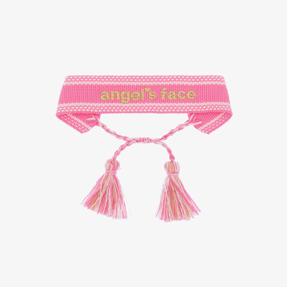 Angel's Face - Girls Pink Woven Logo Bracelet  | Childrensalon