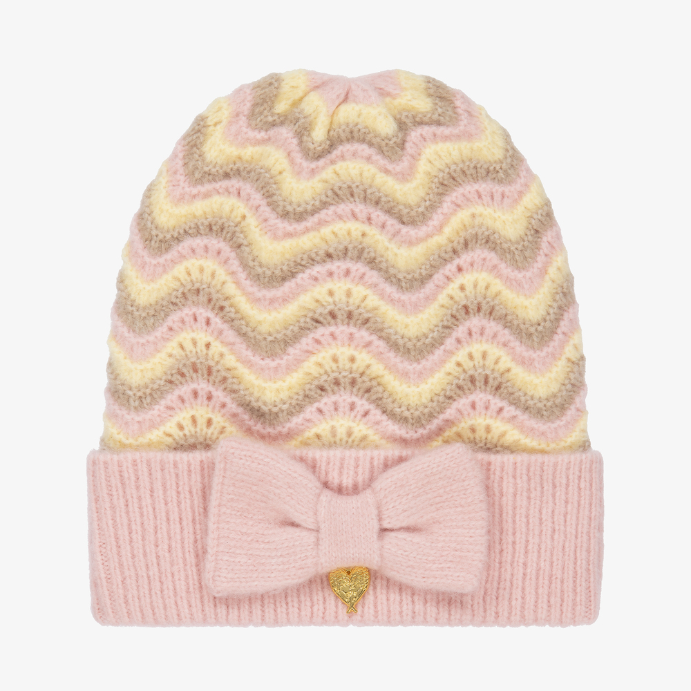 Angel's Face - Bonnet rose et jaune en maille Fille | Childrensalon